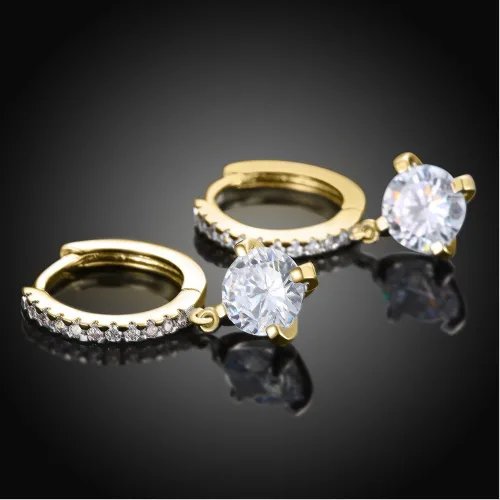 Miniatura 7 de Aretes de gancho de cristal vidriante de plata y oro de 18 quilates