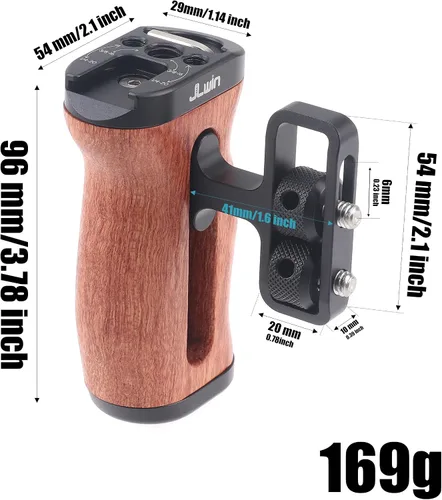 Miniatura 4 de Fotga Mango lateral de madera con 1/4 "-20 agujeros de montaje Cold Shoe para cámara de video DSLR sin espejo, jaula de micrófono llave incorporada