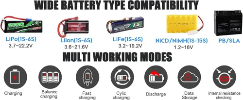 Cargador de batería universal Lipo NIMH NICD Life SLA del balanceador 80W 6A del cargador de batería de RC