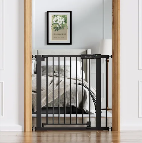 Miniatura 11 de BABELIO Puerta de seguridad temporal para puertas y escaleras, de 66-79 cm, puerta para mascotas con amplia puerta de paso y indicador de cerradura