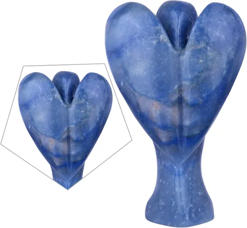 Miniatura 5 de TUMBEELLUWA Figura de ángel guardián de cristal tallado de 3 pulgadas, estatua de piedra de bolsillo de palma de ángel de la paz curativa, Azul