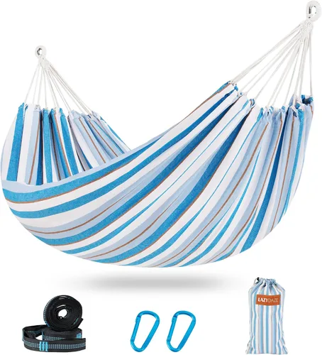 Miniatura 14 de Lazy Daze Hammocks Hamaca doble brasileña de algodón, extra grande, portátil, para acampar al aire libre, con correas para árboles y bolsa de viaje