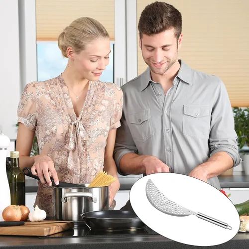 Miniatura 7 de Paquete de 2 coladores de acero inoxidable para grasa, para pasta, escurridor de mano para diferentes ollas, herramienta de cocina