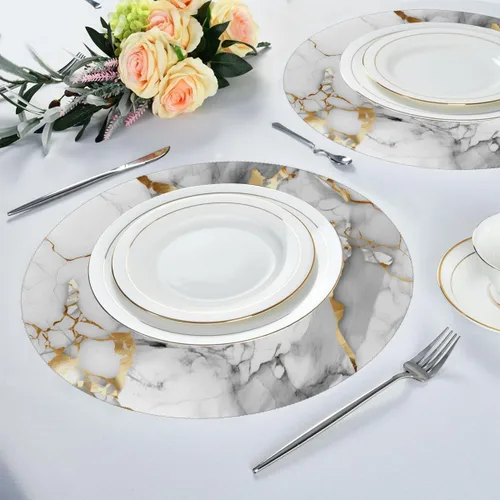Miniatura 4 de Round Placemats Set of 1, White Golden Marble Pattern Heat Resistant Washable Place Mats Table Mat for Kitchen Dining Party