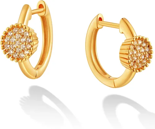 Aretes de aro Huggie chapados en oro de 14 quilates, delicados y gruesos, con incrustaciones de zriconia cúbica, para dormir, pequeño, delicado,