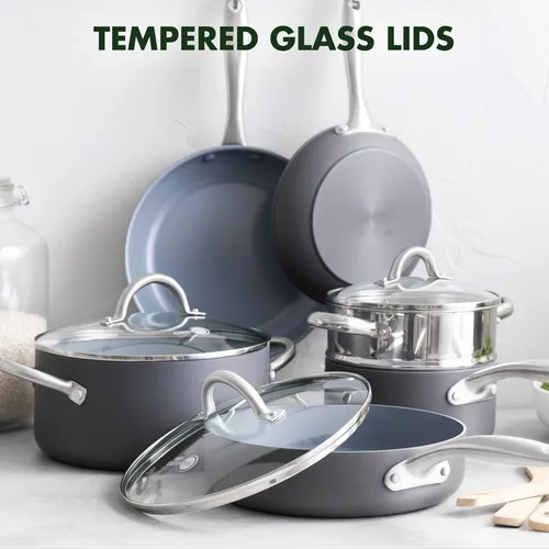 Miniatura 6 de GreenPan Lima Juego de Utensilios de Cocina de Cerámica Antiadherente Saludable Anodizada Dura de 12 Piezas Ollas y Sartenes, Libre de PFAS, Seguro