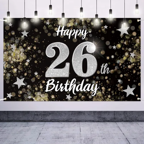 Miniatura 12 de Decoración de feliz cumpleaños 37, cartel grande de fondo de cumpleaños de 37 años con estrella de ensueño negro y plateado – Decoración de fiesta