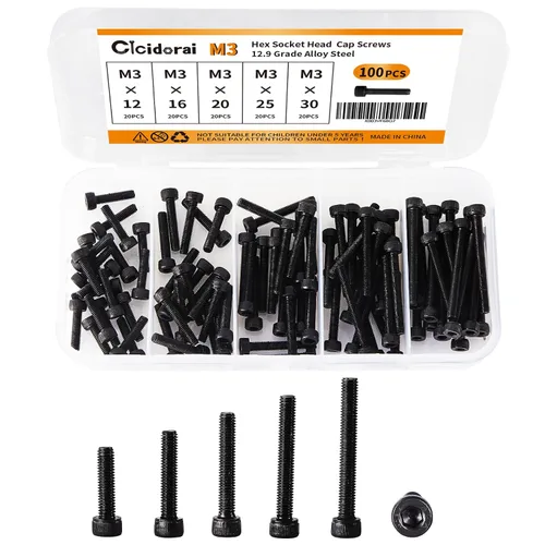 Miniatura 9 de Tornillos de cabeza de botón M3 x 0.315 in, 0.394 in, 0.472 in, 0.630 in, 0.787 in, cabeza de botón, acero de aleación de grado 10.9, unidad