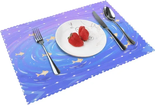 Miniatura 15 de Rectangular Placemats Set of 4, Heat Resistant Cat Printed Kitchen Dining Table Mats