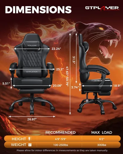 Miniatura 2 de GTPLAYER Silla para videojuegos, silla de oficina para computadora con cojín de resorte de bolsillo, reposabrazos de conexión, cómoda silla