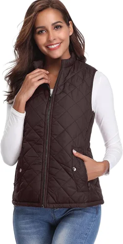 Miniatura 7 de Fuinloth - Chaleco acolchado para mujer, diseño de cuello alto, ligero, con cierre