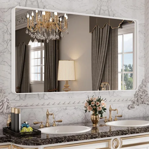 Miniatura 60 de Espejo de baño LED de 60x36 pulgadas con marco negro, espejos de baño retroiluminados y con luz frontal para pared, antiempañamiento, regulable