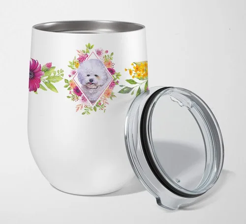Miniatura 77 de Caroline's Treasures CK4110TBL12 Afghan Hound Pink Flowers - Vaso de vino aislado de acero inoxidable de 12 onzas con tapa, bonita taza de viaje