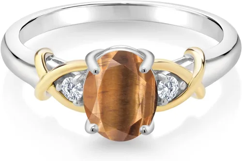 Miniatura 29 de Anillo de compromiso de oro amarillo de 10 quilates y plata 925 con piedra natal y diamantes cultivados en laboratorio para mujer, ovalado de 0.315