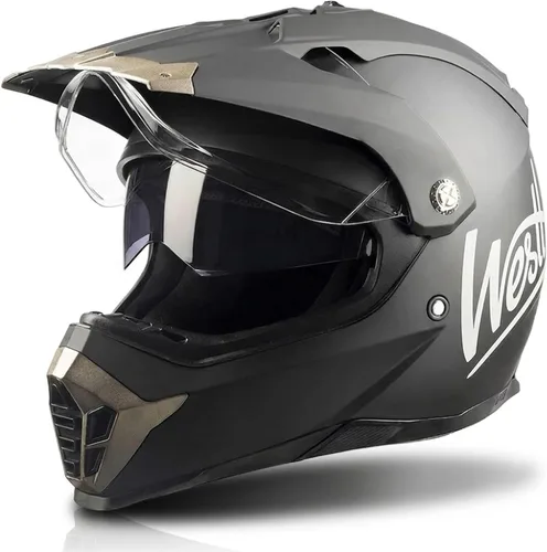 Westt Casco deportivo dual de motocicleta todoterreno para adultos, casco de motocicleta de doble visera, casco de cara completa, ATV UTV, casco de