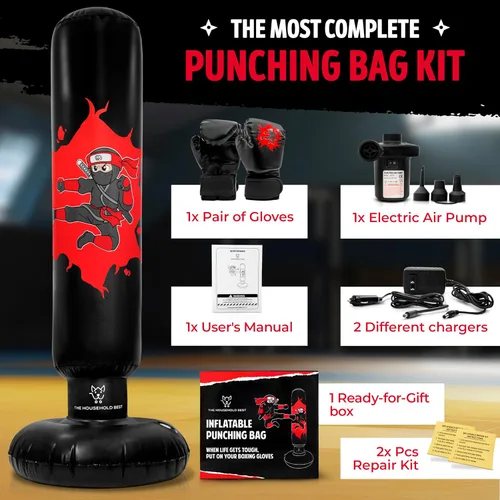 Miniatura 2 de THB Punching Bag for Kids - Inflatable Punching Bag with Boxing Gloves for Kids Age 3-8, 63” Ninja Boxing Bag with Electric Air Pump to Practice