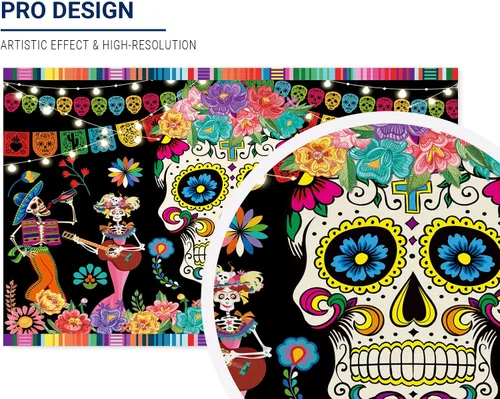 Miniatura 2 de Allenjoy Día de los Muertos Fondo Mexicano Dia DE Los Muertos Fotografía Fondo Fiesta Calavera Azúcar Fiesta Banner Suministros Decoración Cabina