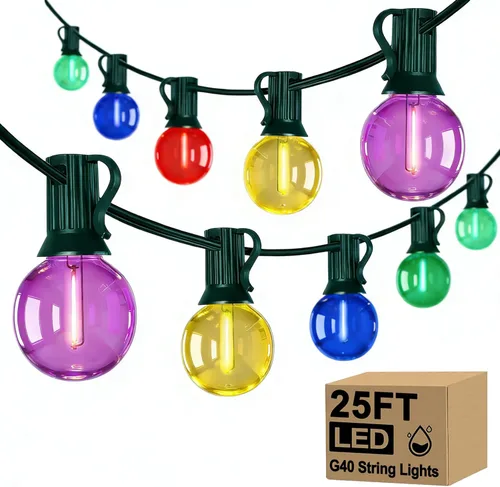 Miniatura 16 de Guirnalda de luces LED G40 para el día de San Patricio para exteriores, 25 pies, luces decorativas de San Patricio al aire libre con bombillas