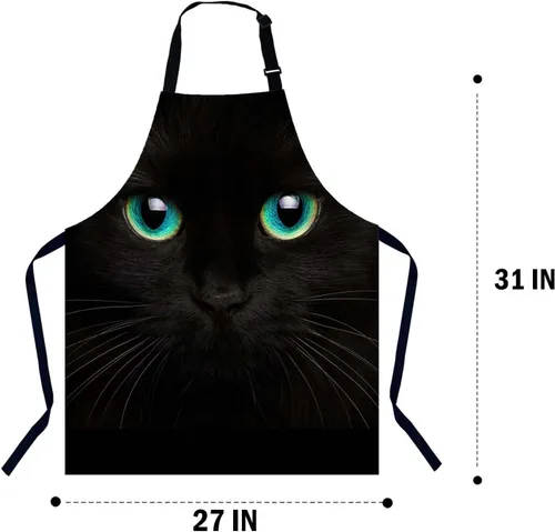 Miniatura 2 de Delantal para Mujeres Hombres 002, Gato negro con ojos verdes