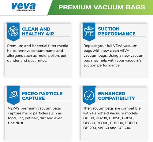 Miniatura 4 de Paquete de 40 bolsas de vacío tipo BB para aspiradora Oreck de mano PKBB12DW, BB180, BB280, BB850, BB870, BB880, BB900, BB1000, BB1100, BB1200