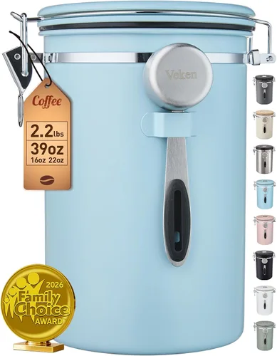 Miniatura 16 de Veken - Recipiente hermético para café de acero inoxidable, contenedor de almacenamiento de alimentos para la cocina con registro de fecha y cuchara