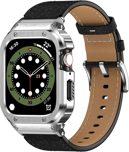Miniatura 9 de SUPLINK Correa de cuero con funda de acero inoxidable para Apple Watch Ultra 3/2/1 y SE 3/2/1 y Series 11 10 9 8 7 6 5 4 3 2 1 1.929 in 1.811 in