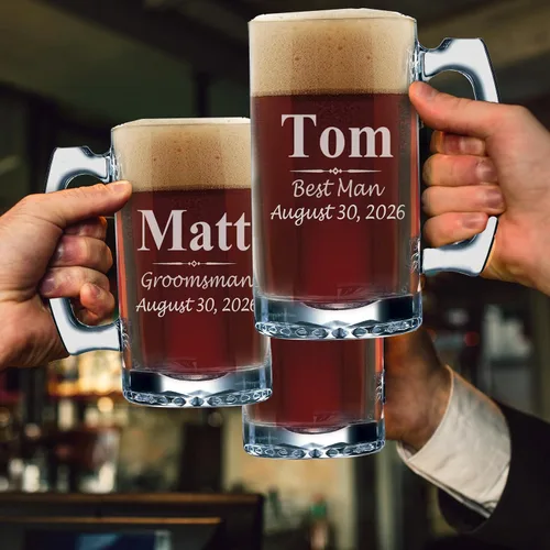 Miniatura 3 de My Personal Memories Juego de 3, juego de 5 juegos de 7 y más vasos de cerveza personalizados para padrinos de boda, grabado personalizado, tazas