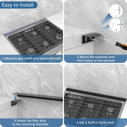 Miniatura 4 de Kit para rellenar hueco trasero de estufa deslizable de 30" W10113901A con 2 piezas de cubiertas de hueco de estufa de silicona, kit de moldura