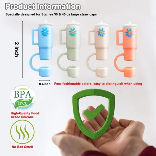 Miniatura 4 de Fundas de paja de silicona compatibles con vasos Stanley, paquete de 4 adornos de paja para tazas de 30 y 40 onzas