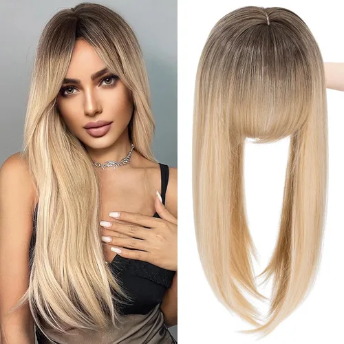Miniatura 16 de MY-LADY Toppers para mujer con cabello fino de 14 pulgadas, 6 x 6 pulgadas, con base de encaje y flequillo lateral con clip en extensiones