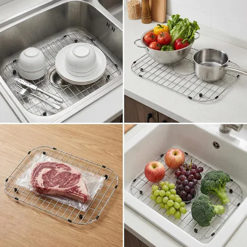 Miniatura 4 de LQS Rejilla de fregadero y rejilla inferior del fregadero, protector de fregadero para fregaderos de cocina de acero inoxidable de 19 1/16 x 13 3/4