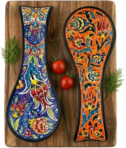 Miniatura 6 de Juego de 2 cucharas de cerámica turca para encimera, decoración de cocina para encimera, hecho a mano, apto para lavavajillas