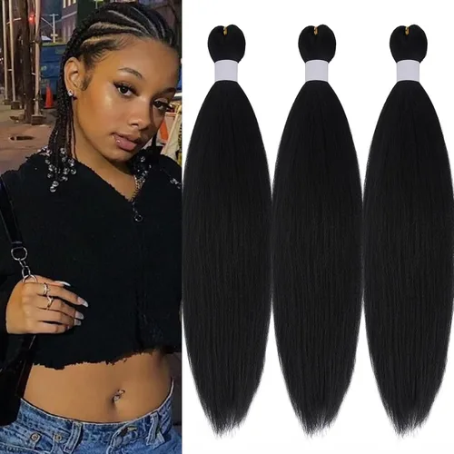Black Braiding Hair Pre Stretched 16 Inch Black Hair Extensions For Braiding Hypoallergenic Pre-stretched Braiding Hair Natural Knotless Crochet