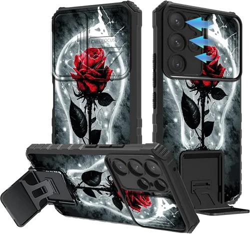 Miniatura 269 de Funda para Samsung Galaxy S22 Ultra 5G, Galaxy S22 Ultra con cubierta de cámara deslizante, funda resistente de doble capa con función atril Black
