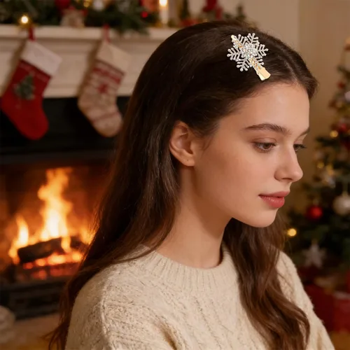 Miniatura 2 de Pinzas para el cabello con copos de nieve, Navidad, vacaciones, con diamantes de imitación, horquilla de copo de nieve, pasador de invierno, boda