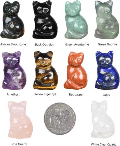 Miniatura 2 de Justinstones Escultura de gato tallada de cristal de cuarzo, estatua de gato de animal gatito de 1.181 in, mini figura de gato sentado de cristal