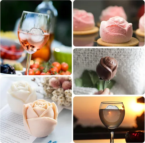 Miniatura 5 de Bandeja para cubitos de hielo, Mikiwon bandejas para cubitos de hielo en forma de rosa de 2 pulgadas con tapas, molde para bolas de hielo de Negro