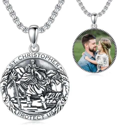 Miniatura 117 de CEKAMA - Collar de plata de ley 925 con dije de amuleto para hombres y mujeres, con cadena de 0.098 in, 22 pulgadas + 2 pulgadas