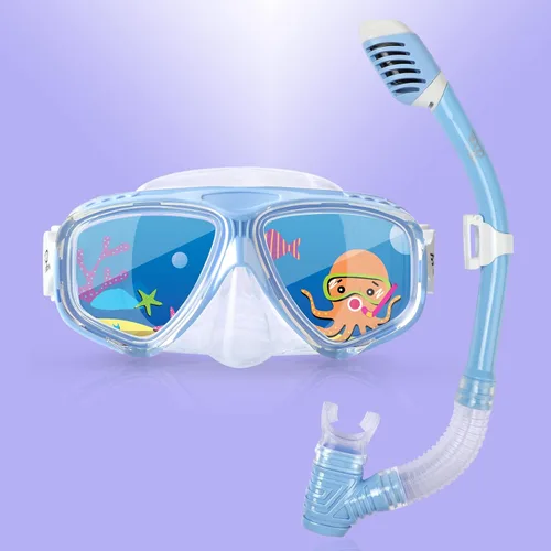 Máscara de natación para niños, máscara panorámica de buceo infantil de 180° antivaho con cubierta nasal para nadar, bucear, esnórquel para niños y