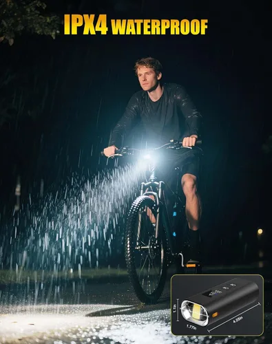 Miniatura 8 de 17* LED 4800 Lumen Bike Lights, USB-C Rechargeable Bicycle Light, Super Bright Bike Lights for Night Riding, IP65 Waterproof Bicycle Headlight for