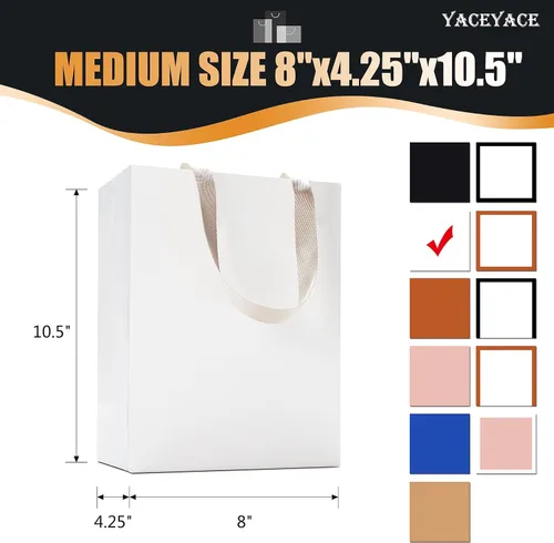 Miniatura 3 de Bolsas de regalo blancas, 10 bolsas de regalo de papel medianas de 8 x 4.25 x 10 pulgadas con asas, bolsa de compras de papel blanco a granel