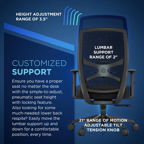 Miniatura 8 de Tempur-Pedic ProTask - Silla de oficina ejecutiva con capa de gel refrescante y soporte lumbar integrado, silla de escritorio ergonómica de malla