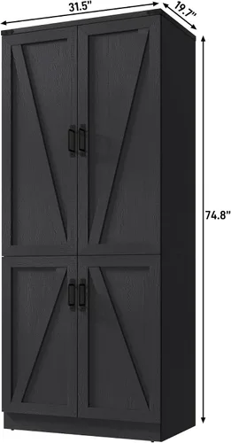 Miniatura 2 de Hlivelood Armario Ropero Estilo Granja de 75" de Alto con 2 Puertas con LED, Armario Independiente para Dormitorio con Barra para Colgar, Gabinete