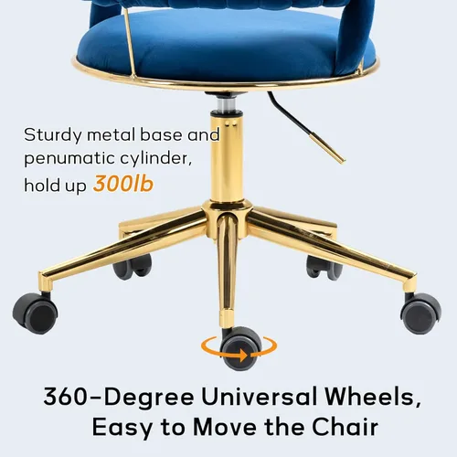Miniatura 7 de NIOIIKIT Silla de Escritorio de Terciopelo con Respaldo Tejido a Mano, Silla Giratoria de 360° y Altura Ajustable, Silla de Maquillaje, Sillas
