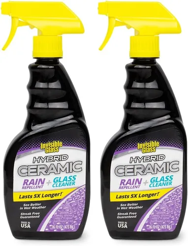 Invisible Glass 92183-2PK Repelente de lluvia cerámico híbrido y limpiador de vidrios limpia y protege ventanas y parabrisas de automóviles con