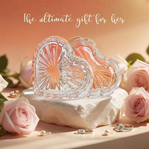Miniatura 10 de kanpura Joyero de cristal en forma de corazón, caja de dulces con tapa, caja de almacenamiento para aretes, collar, pecho, caja de almacenamiento