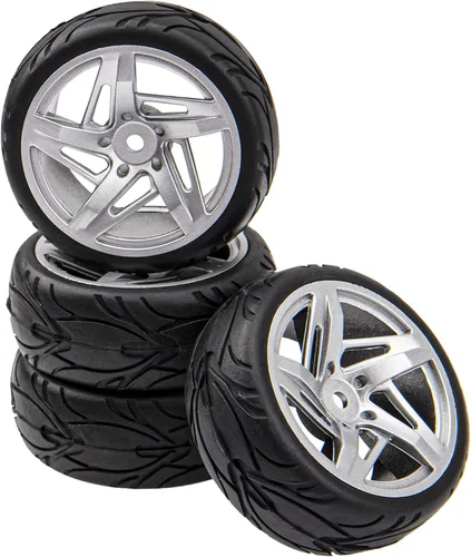 Llantas hexagonales de 5 radios de 0.472 in y neumáticos de goma compatibles con HSP Tamiya HPI Kyosho 1/10 On-Road Touring Car, WLtoys 1/14 144001