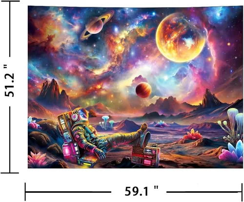 Miniatura 7 de Ameyahud Tapiz de astronauta de luz negra, tapiz espacial reactivo a los rayos UV, tapiz espacial que brilla en la oscuridad, universo trippy