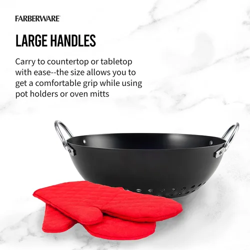 Miniatura 4 de Farberware Mini wok redondo antiadherente para barbacoa, 8 pulgadas, negro