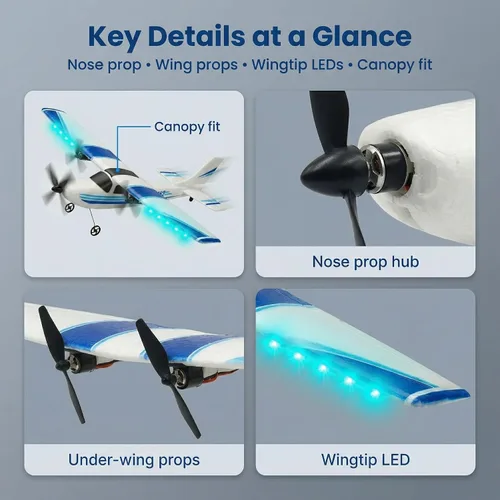 Miniatura 6 de Avión RC, avión RC, 2.4 GHz, 2 canales RTF RC con giroscopio de 3 ejes para principiantes, juguetes fáciles de acelerar con 2 baterías adicionales